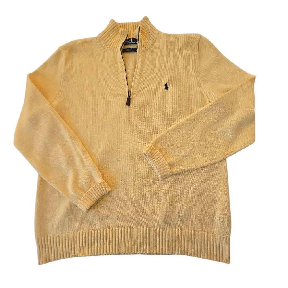 Polo Ralph Lauren Mens Quarter Zip Cotton Mock Neck Sweater Yellow Size Large
